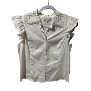 Status By Chenault White Crocheted Collar Blouse Size M EUC